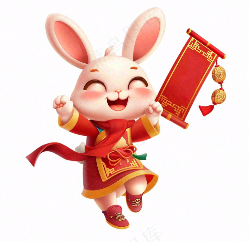 白兔兔年吉祥新年十二生肖红色喜庆卡通插画免抠(1056x1024)
