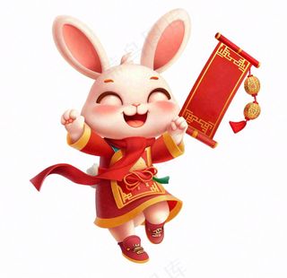 白兔兔年吉祥新年十二生肖红色喜庆卡通插画免抠