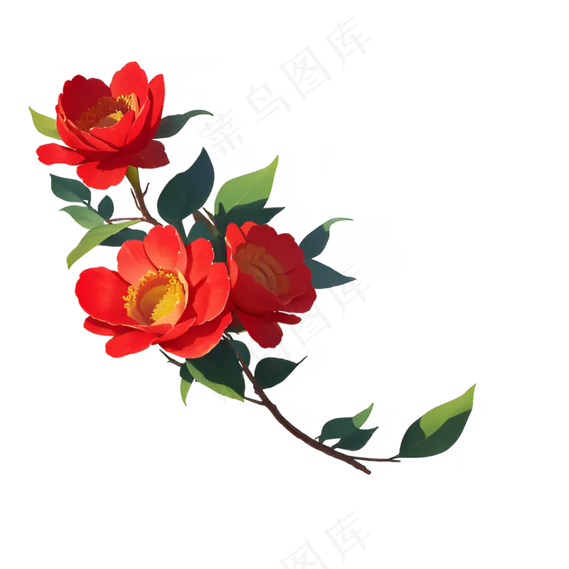 红色 海棠花 手绘 免抠 素材6