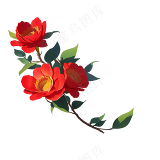 红色 海棠花 手绘 免抠 素材6