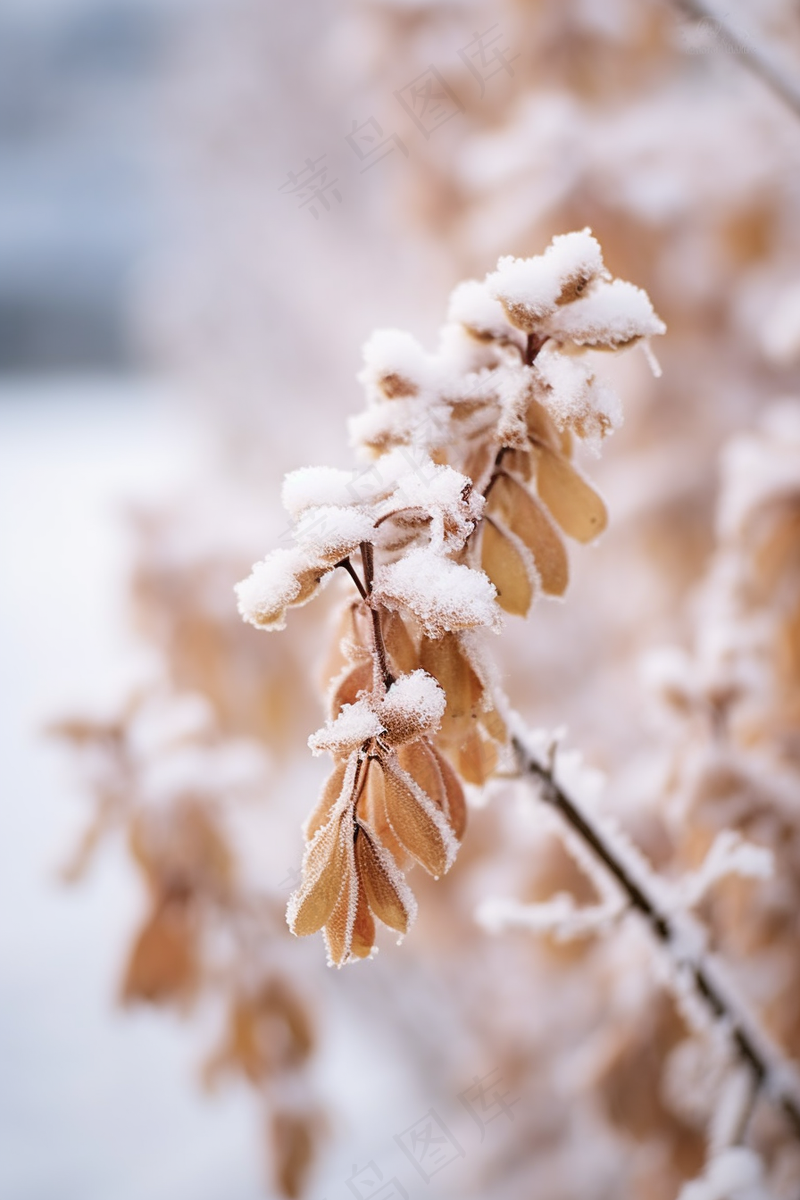 冬季下雪白雪覆盖庄稼黄色植物摄影图(2688x4032)