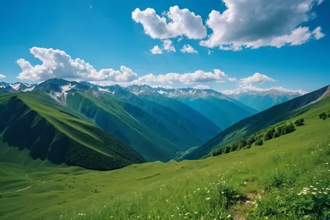 Ai产生的蓝天绿色大山自然景观 Ai产生的蓝天绿色大山自然景观
