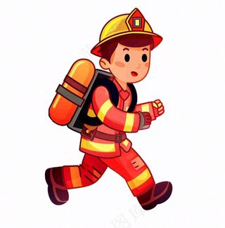 消防员救火灭火劳动人物卡通插画免抠