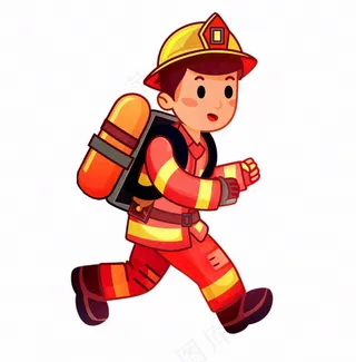 消防员救火灭火劳动人物卡通插画免抠