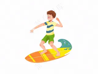 冲浪少年运动卡通人物插画免抠
