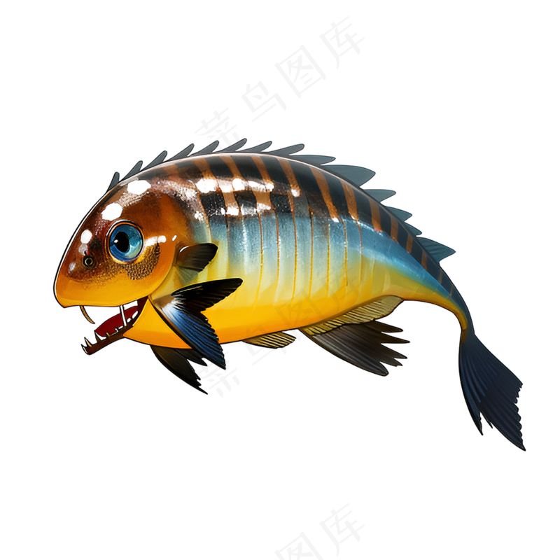 黄色卡通手绘鱼免抠素材32