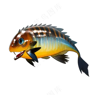 黄色卡通手绘鱼免抠素材32