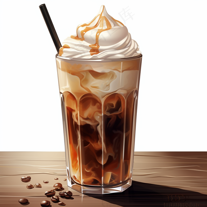 咖啡拿铁奶油顶饮料卡通插画背景