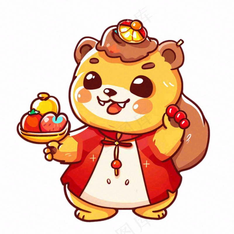 新年吉祥物卡通动物喜庆插画免抠(1024x1024)