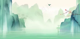山水水墨画中国风插画背景