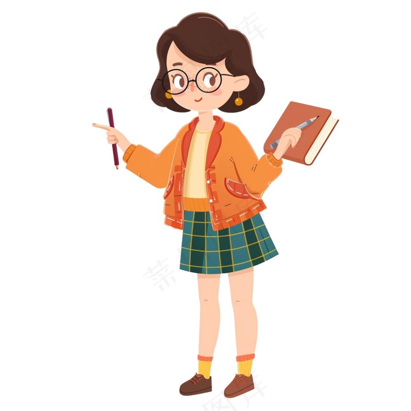 教师学生上课卡通人物插画免抠