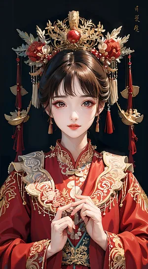 红色凤冠霞帔少女