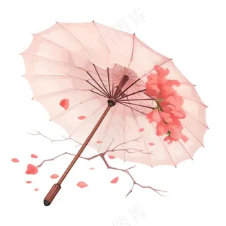 唯美水彩古风油纸伞唯美水彩古风花瓣插画免抠