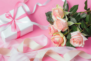 粉色鲜花礼物礼盒妇女节女神节摄影图