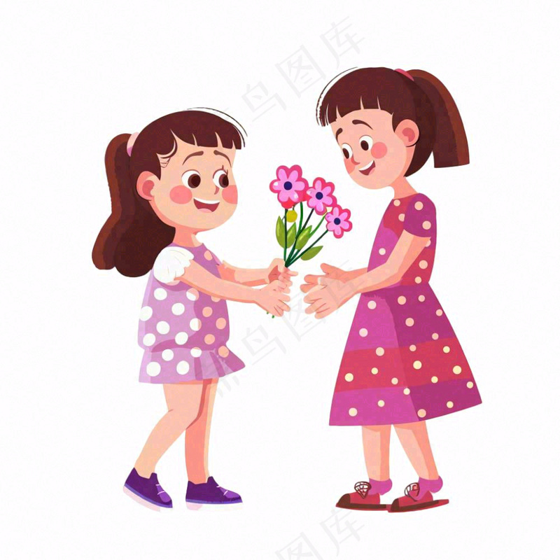 母亲节送花孩子给妈妈送花亲情人物卡通插画免抠