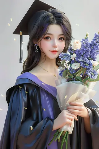 毕业季学士服花束毕业啦3d插画人物建模