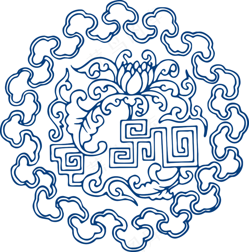 古代青花瓷图案花纹中国风图案祥云纹理传统图腾矢量AI设计免扣素材