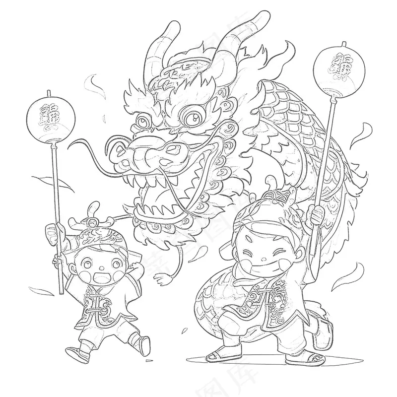 新年舞龙儿童画图片素材 (2)