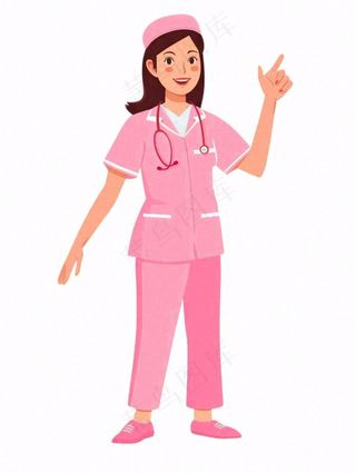 粉色护士服医生医疗人物卡通插画免抠