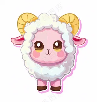 小绵羊粉色动物卡通插画免抠