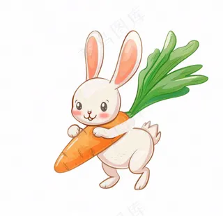 小白兔抱着胡萝卜可爱动物卡通插画免抠