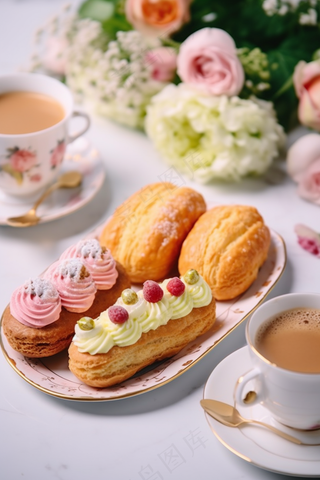 下午茶蛋糕马卡龙甜点摄影图