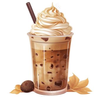 巧克力珍珠奶茶奶盖奶油饼干卡通插画免抠