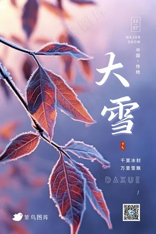 大雪冰枝紫色浪漫冬天节气海报