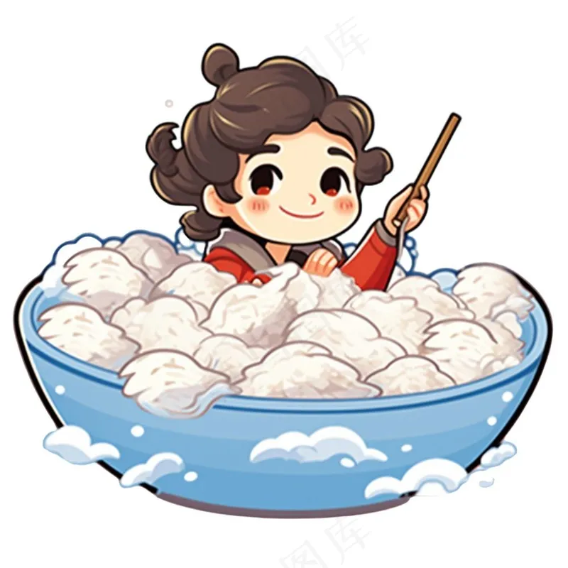混沌饺子汤圆女孩可爱卡通插画免抠(1024x1024)