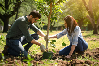植树树苗保护环境摄影图
