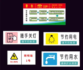 消防安全警告牌随手关灯节约用电当心触电照明箱节约用水警示牌标识牌