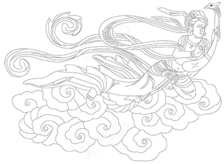 敦煌飞天白描