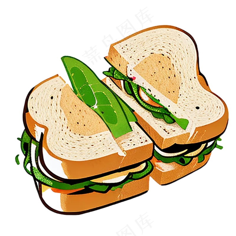 三明治西餐早点简笔画简约食物