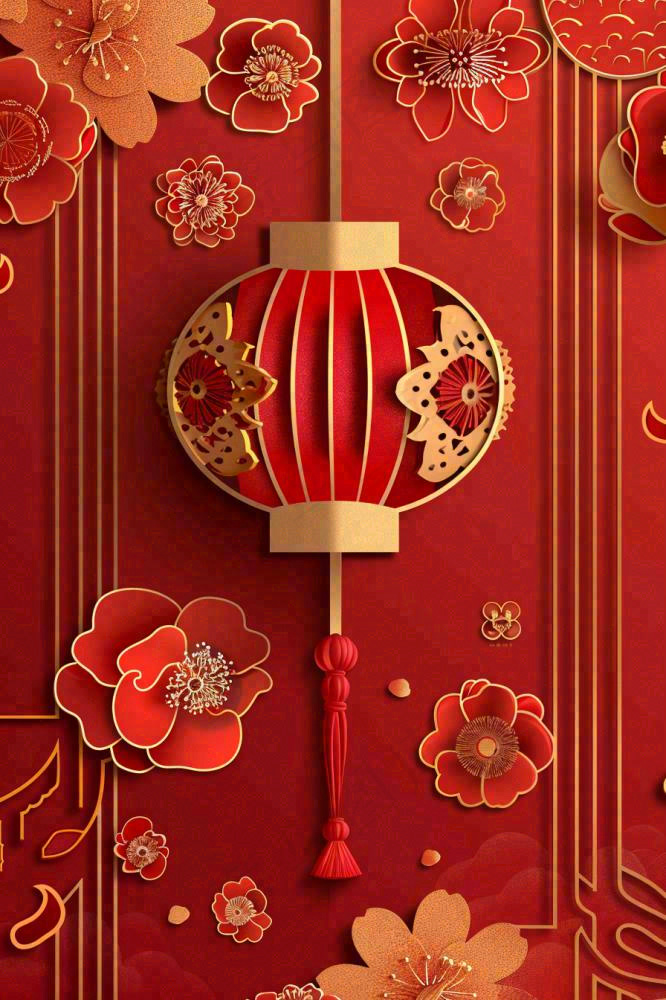 红色节日新年新春灯笼剪贴画插画背景