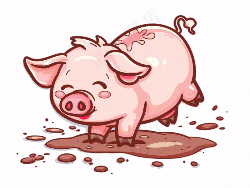 小猪猪崽踩泥坑动物卡通插画免抠