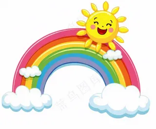 彩虹云朵太阳天气卡通插画免抠