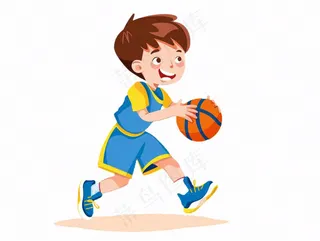 打篮球男孩运动员卡通插画免抠