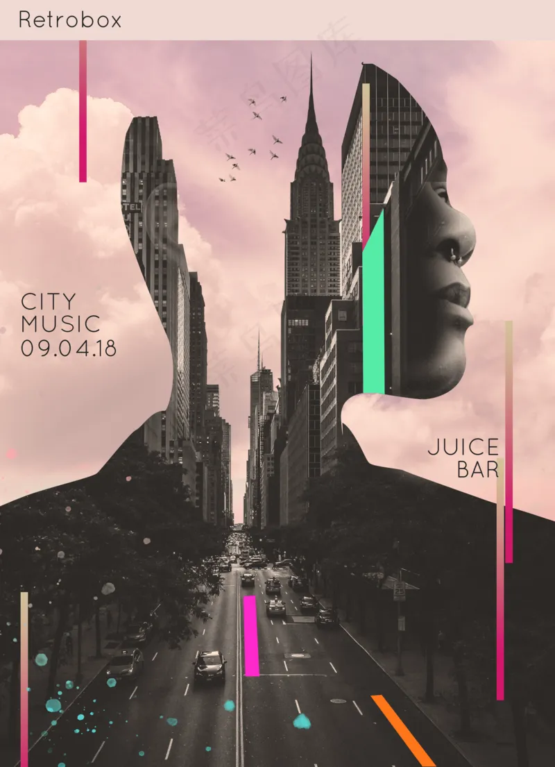 人物剪影(4)彩色高端艺术海报psd模版下载