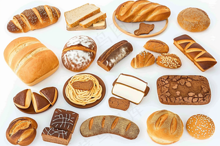 烘焙面包面点早餐美食白色背景摄影图