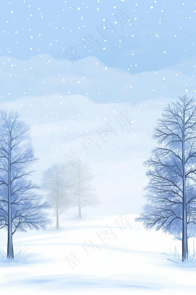 雪景树白色雪地背景(896x1344)
