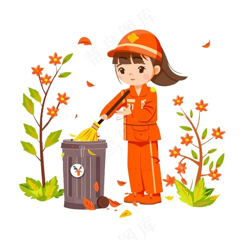环卫工人劳动人民卡通插画免抠(1024x1024)