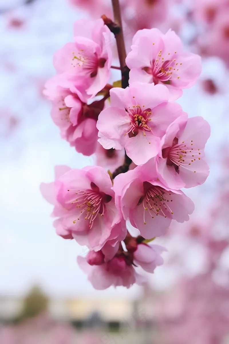 粉色桃花树枝春天春分摄影图(2688x4032)