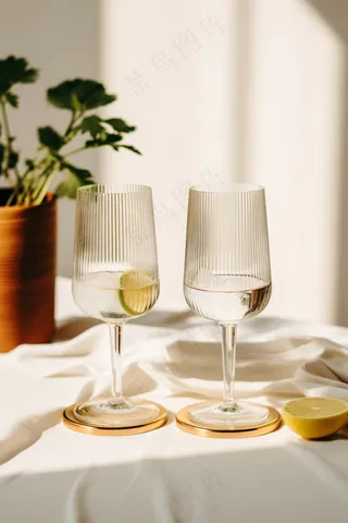 白葡萄酒青柠夏日冰镇饮品摄影图