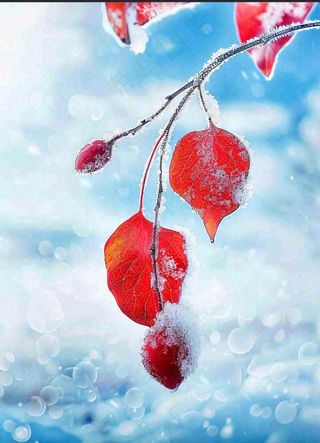 红叶上的白霜白雪秋冬霜降寒露立冬摄影图