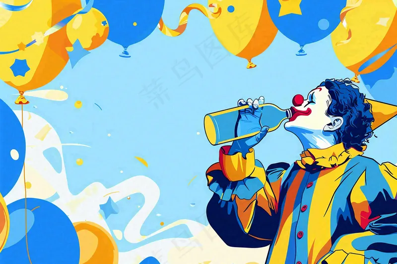 游乐园马戏团小丑搞怪气球愚人节卡通插画背景(4032x2688)