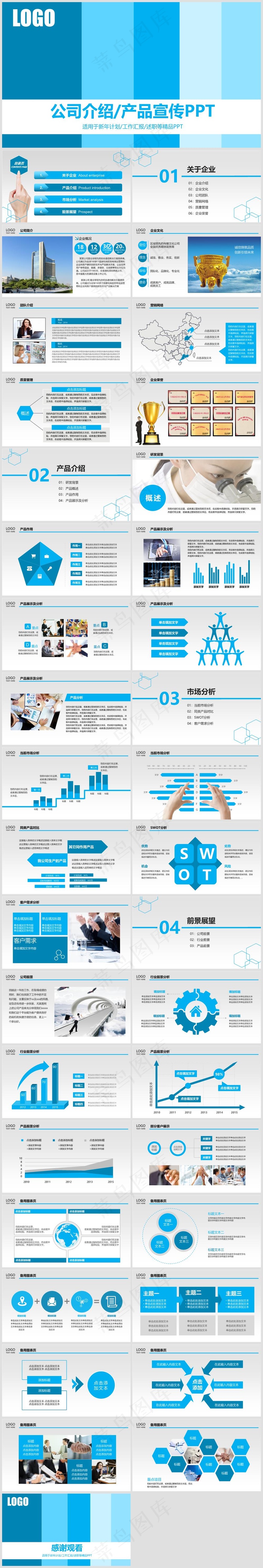 蓝色简约商务风企业画册公司宣传PPT模板
