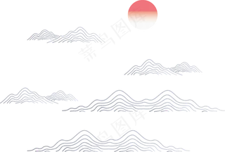 山水波浪祥云中式国风线条90免扣素材