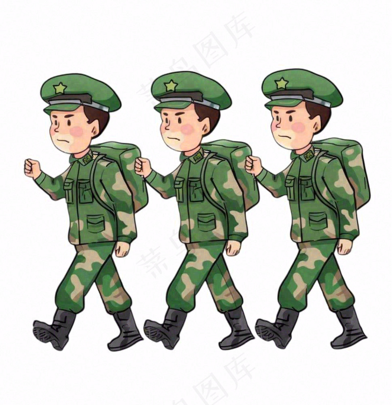 军人迷彩服士兵卡通插画免抠(1024x1056)
