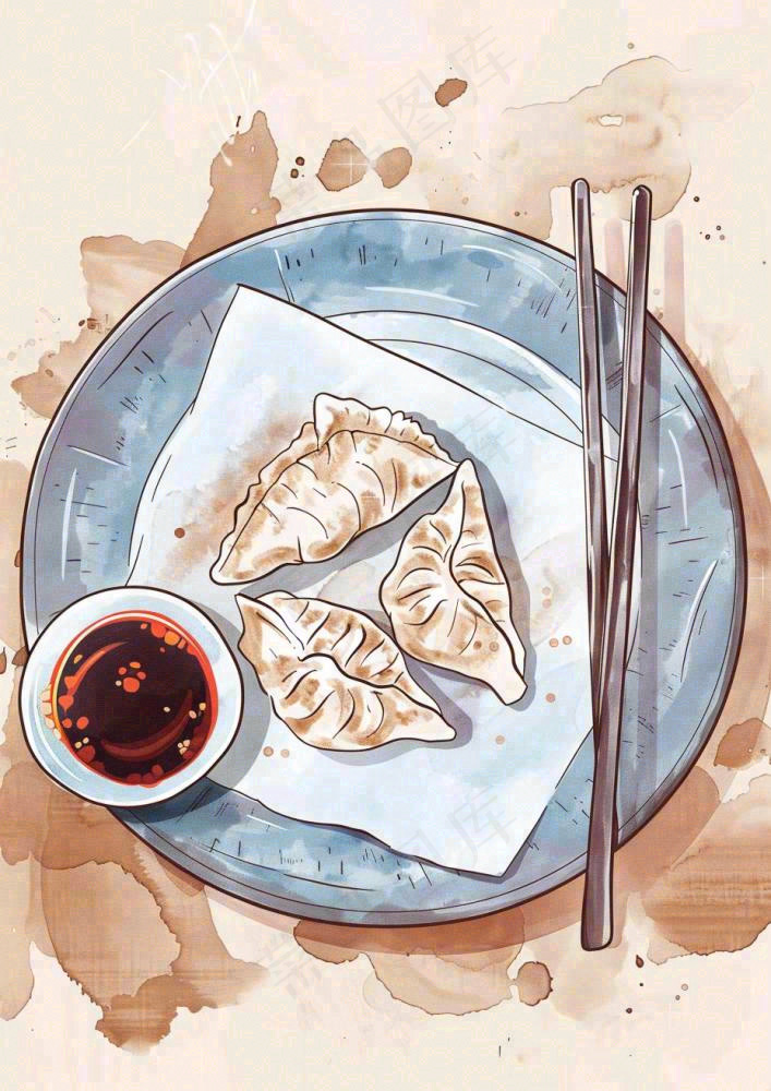 饺子中国传统美食水彩插画冬至节日(928x1312)