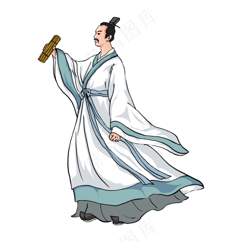 手绘端午节中国历史人物屈原拿着书简插画元素psd模版下载